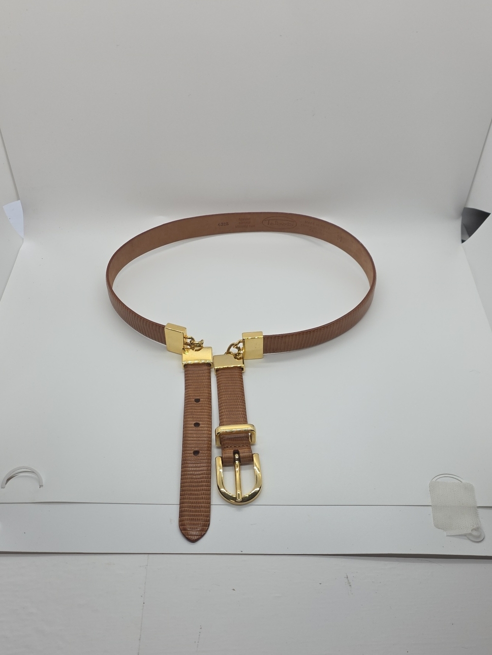 Talbots Italian Brown Leather Snakeskin Womens Size M Gold Tone Buckle.